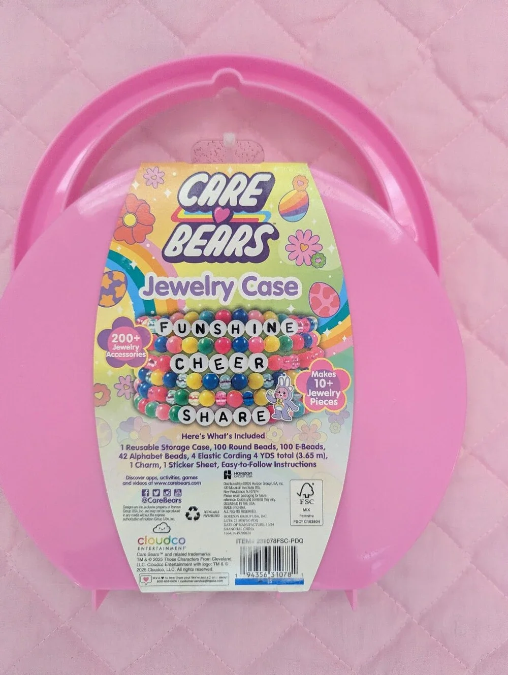 Care Bears Pink Glitter Clear Handle Jewelry Case